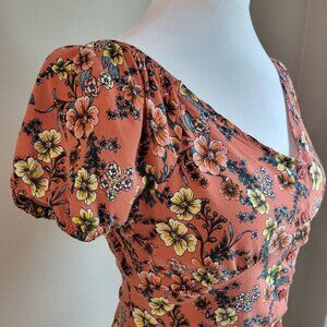 Floral Crop Top Stretch Soft On Shoulder/ Off Shoulder Summer Pink Mauve Buttons